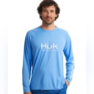 Huk Men's Sky Blue Long Sleeve Shirt Fishing Medium